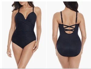 NEW $186 MIRACLESUIT CAPTIVATE ROCK SOLID ONE-PIECE SWIMSUIT BLACK SZ 14 - Picture 1 of 5
