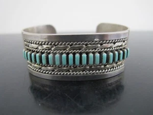 HARLAN HATTIE Native ZUNI Sterling Silver NEEDLEPOINT Turquoise Cuff Bracelet - Picture 1 of 6