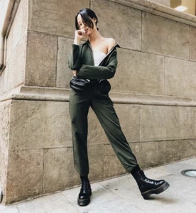 brandy melville Army Green Zipper collared up Dylan jumpsuit Pockets NWT sz S - Picture 1 of 4