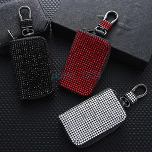 Diamond Inlay PU Leather Wallet Car Key Holder Case Keychain Bag Pouch Gifts NEW - Picture 1 of 12