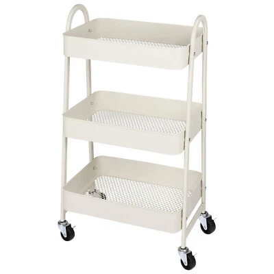 3 Tiers Rolling Metal Cart Shelf Utility Storage Organizer Kitchen Trolley Rack - Image 1 of 4
