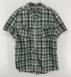 Converse All Star Mens Button Up Short Sleeve Shirt Size Large Green Gray Plaid - Picture 1 of 10
