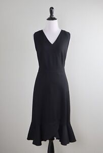 TALBOTS $129 Solid Black Ponte Stretch Sleeveless Flounce Dress Size 8 Petite