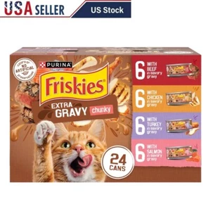 Extra Chunky Gravy Variety Pack Wet Cat Food 24 Cans Chicken Turkey Salmon Beef - Picture 1 of 10