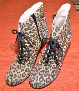 Stiefeletten leo beige braun schwarz High Heels Schnüre Reißv. Wildleder Gr. 40 - Bild 1 von 5