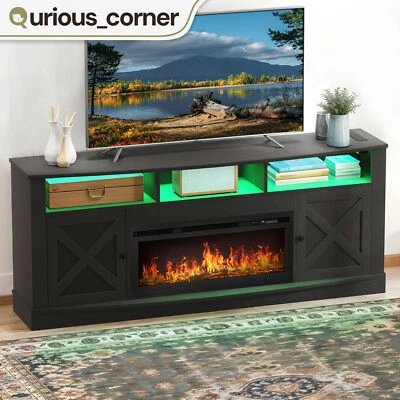 Consola de gabinete con soporte de TV LED para televisores de 80" con estantes abiertos tomas de corriente resistente Foto 1 de 4