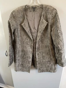 Chaqueta abierta para mujer Eileen Fisher gris mezcla de algodón bolsillos talla grande - Imagen 1 de 7