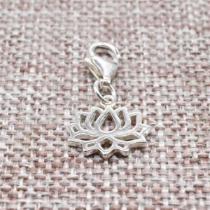 925 Sterling Silver Lotus Flower Clip On Charm with Lobster Clasp for Bracelet - Picture 1 of 4