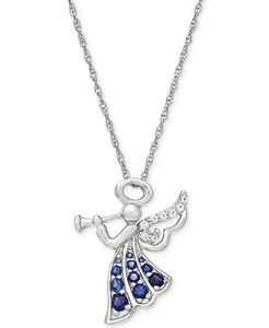 Macy's Diamond ANGEL Pendant Women's Necklace in Sterling Silver, 18" Chain - Picture 1 of 5
