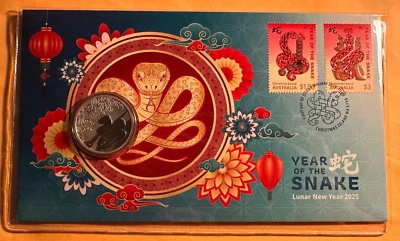 2025 Australia PNC Lunar New Year of the Snake $1 Coin & Stamps - Perth Mint — 第 1/2 张图片