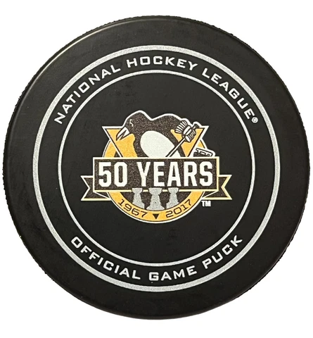 2016 Pittsburgh Penguins “3 Cup Error” Logo 50th Anniversary Game Puck Very RARE Cover