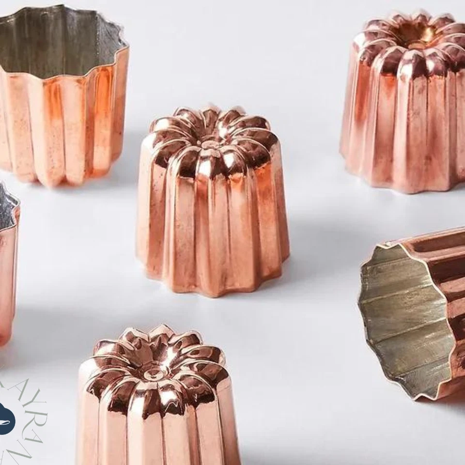 Set Of 8, Solid Copper, French Copper Canele Mold, Wholesale Copper Cupcake Mold - Image 1 of 4