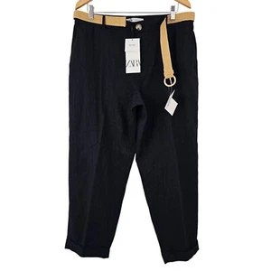 Pantalones ZARA Mujer Talla 10 Mezcla de Lino Pierna Recta Oficina Sirena Informal Trabajo Nuevos con Etiquetas - Imagen 1 de 11
