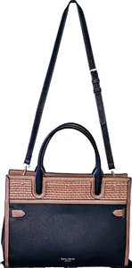DARCY MARKS FAU SCHWARZ MIT BRAUNEM GEWEBTEM LEDER LG X2 GRIFF LONDON TASCHE MIT RIEMEN NEU OHNE ETIKETT - Bild 1 von 16