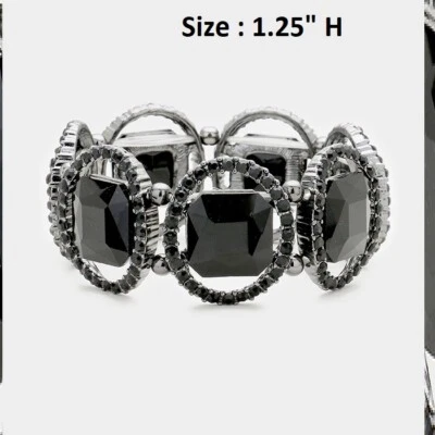 Crystal Rhinestone Cocktail Stretch Bangle Bracelet Wedding Oval Square Bridal - Image 1 of 2