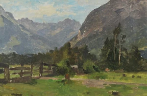 Karl Adam HEINISCH (1847-1923) Alpine Weide Mit Gatter Alm Ölgemälde ca. 1880 - Bild 1 von 10