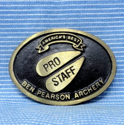 Fivela de cinto Ben Pearson arco e flecha caçador bronze vintage DynaBuckle .TYC558 - Imagem 1 de 4