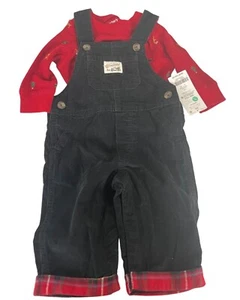 Carters Baby 2-Piece Corduroy Overalls Set Boys 6M Red Black - Picture 1 of 10