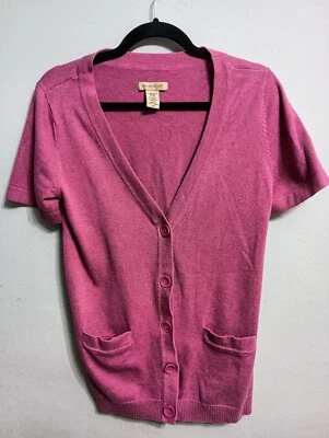 Cárdigan Covington Para Mujer Rosa Cuello en V Botón Talla Mediana Suéter Camisa Manga Foto 1 de 4