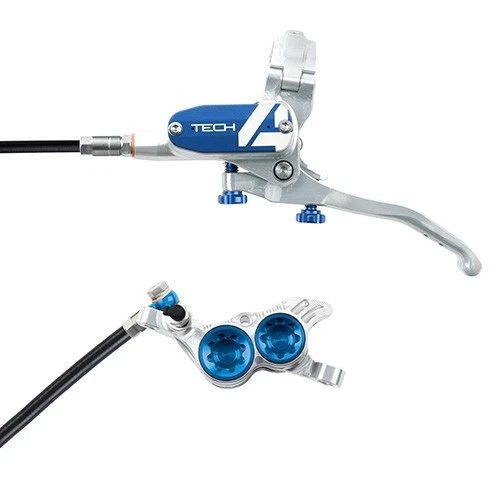 Hope Tech 4 V4 Downhill E-Bike Brake - Silver/Blue -Black Hose - Left Hand Front - Image 1 of 1
