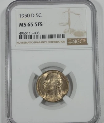 1950-D Jefferson Nickel CERTIFIED NGC MS 65 5-Full Steps 5c - Image 1 of 4