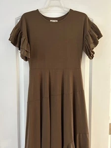 Joyfolie Mia Joy Girls 14 Mushroom Brown Ruffled Sleeves Asymmetric Midi Dress - Picture 1 of 6
