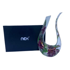NEX Glass Hand Painted Wine Decanter Floral Design Signed By Artist 13 Inches - Picture 1 of 12