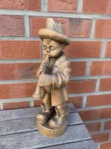 Geschnitzte Holzfigur Holz Figur Musiker 34cm Holzschnitzerei Flötenspieler - Bild 1 von 6