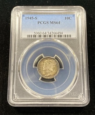 1945-S 10c Mercury Silver Dime PCGS MS64 Toned Item#9998 - Image 1 of 4
