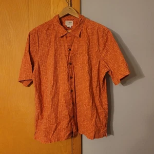 Vintage LL Bean Shirt Mens L Orange Aztec Tribal Print Canvas Button Front Camp - Picture 1 of 10