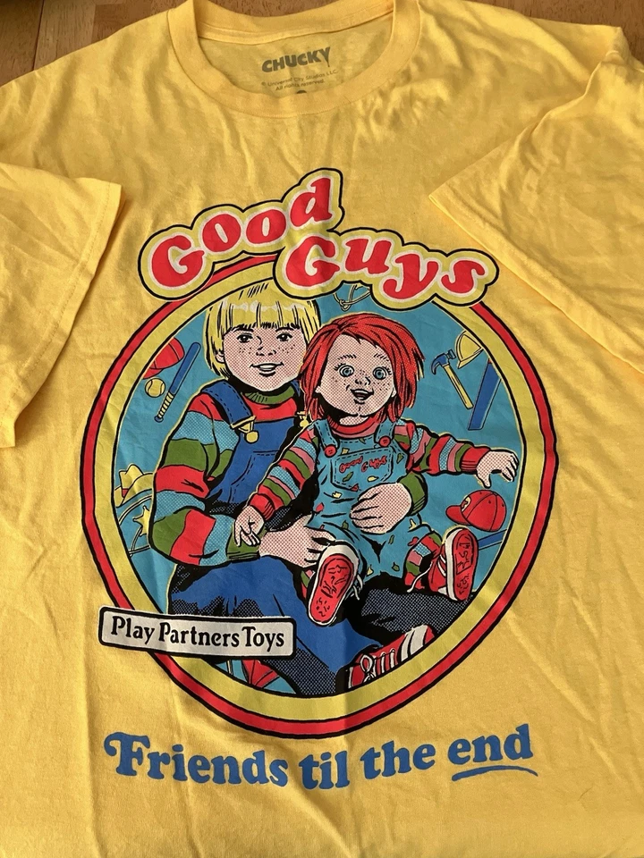 Camiseta Child's Play Chucky Good Guys Amarilla Hombre Talla XL Friends Til the End Foto 1 de 4