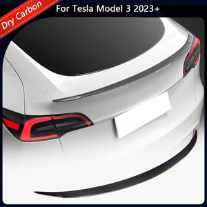 For Tesla Model 3 2023+ Dry Carbon Fiber Rear Trunk Lip Spoiler Wing  - Picture 1 of 13