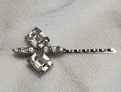 Vtg Hair Cross Wedding Bobby Pin  Bling baguette rhinestone - Image 1 of 4