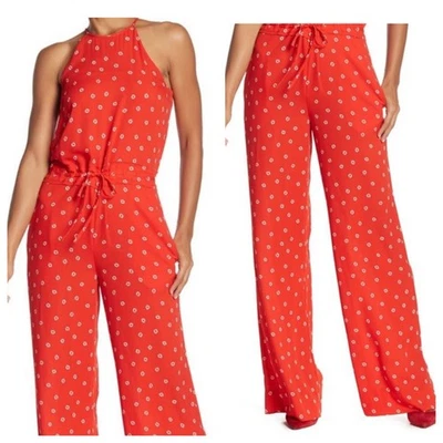 DVF Jumpsuit size 6 Red Floating Geo Sleeveless Halter NeckLine Drawstring Waist - Image 1 of 4