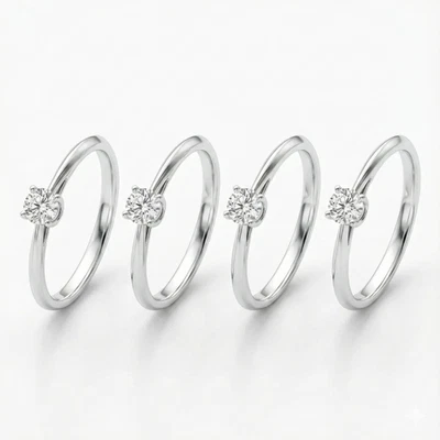 Set of 4 14K White Gold Ring Sterling Silver Round 0.50 Carat Moissanite Plated - Imagem 1 de 4