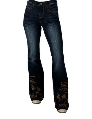 Pantalón de mezclilla vaquera Tuff Western para mujer 27 largo lavado oscuro JTFATR Foto 1 de 4