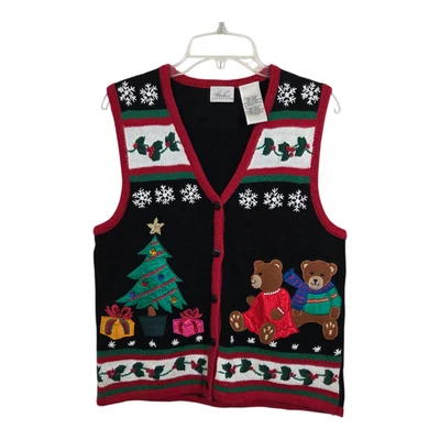 De Colección Feo Vacaciones Suéter Chaleco Árbol de Navidad Osos de Peluche Kathie Lee Talla Pequeña Foto 1 de 4