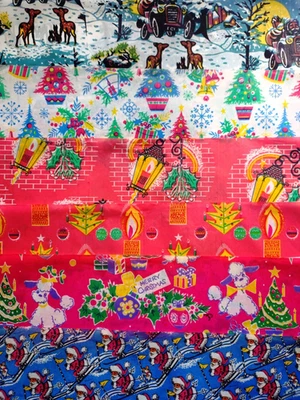 Unused Old Stock Vintage 70s Christmas Wrapping Paper Set Of 6 Sheets - Image 1 of 4