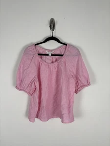 Lilly Pulitzer Linen Calais Short Puff Sleeve Top Size Large Pink Feb2025 - Picture 1 of 11