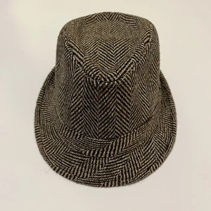 Vintage Style Trilby Fedora Hat Brown & Black Herringbone Tweed Size 59cm Large - Picture 1 of 7