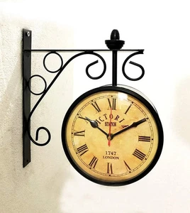 8'' Victoria Station Double Sided Railway Black Powder Coated Clock - Picture 1 of 5
