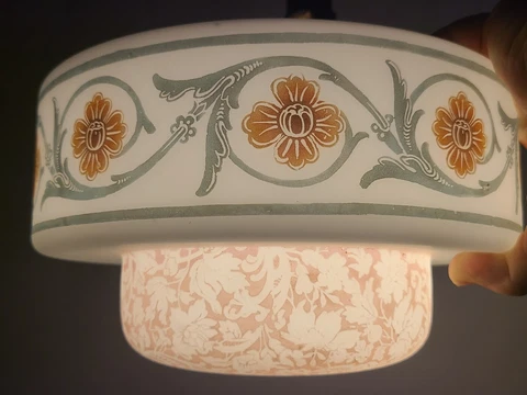 BELLOVA Art Glass LAMP SHADE Globe with Flowers Leaves Lace Design Art Deco Cover