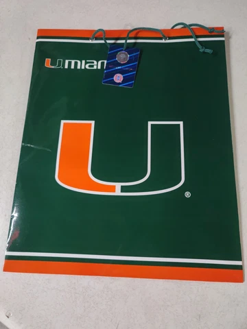 New Officially Licensed Miami Hurricanes Team Logo Large Gift Bag 12" x 15" Cover