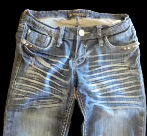 Women's Pepe Jeans London Size 27 Studded Denim Distressed Straight Low Rise - Picture 1 of 10