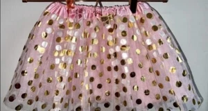 Girls Handmade Tutu-Gold/Pink Polka Dot-Worn Once-Size 6 - Picture 1 of 4