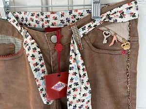 NWT OILILY Girls Brown Corduroy Charm Embellished Floral Tie Botique Pants Sz 5? - Picture 1 of 16