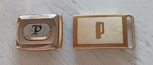 Lot of 2 Vintage Hickok Plated Silver Gold Color Monogram Letter P Belt Buckles - Picture 1 of 3