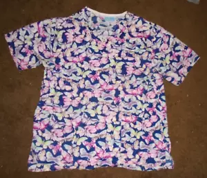 Butterfly Pattern Scrub Uniform Top Adult M Medium - Picture 1 of 2
