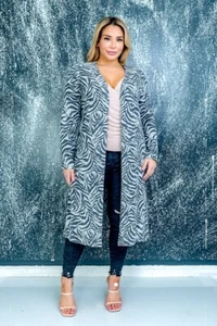 Womens Plus Size Animal Print Long Cardigan 3XL Charcoal Gray Zebra Print - Picture 1 of 2