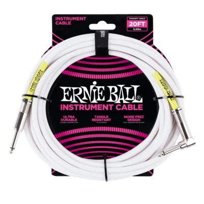 Ernie Ball P06047 White Instrument Cable Angle 20 Feet UPC 749699160472 - Image 1 of 2